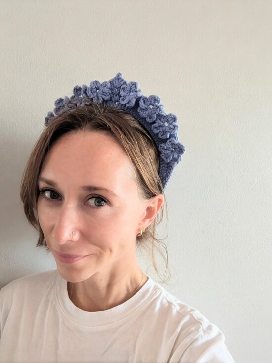 Hand Crochet 3D Floral Crown Headband Periwinkle Coastal Grandmother Artisan main image 4